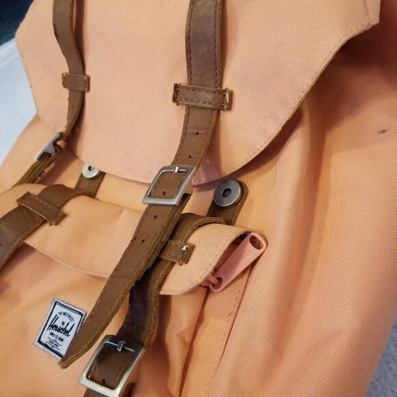 Herschel Poly Backpack For Unisex Salmon Apricot Pink Small Bag Bright Canvas - Picture 12 of 16